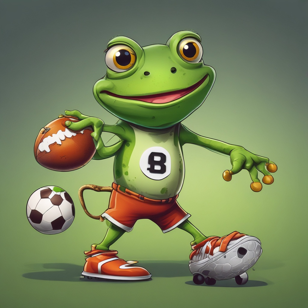 Cartoon frog playing football
